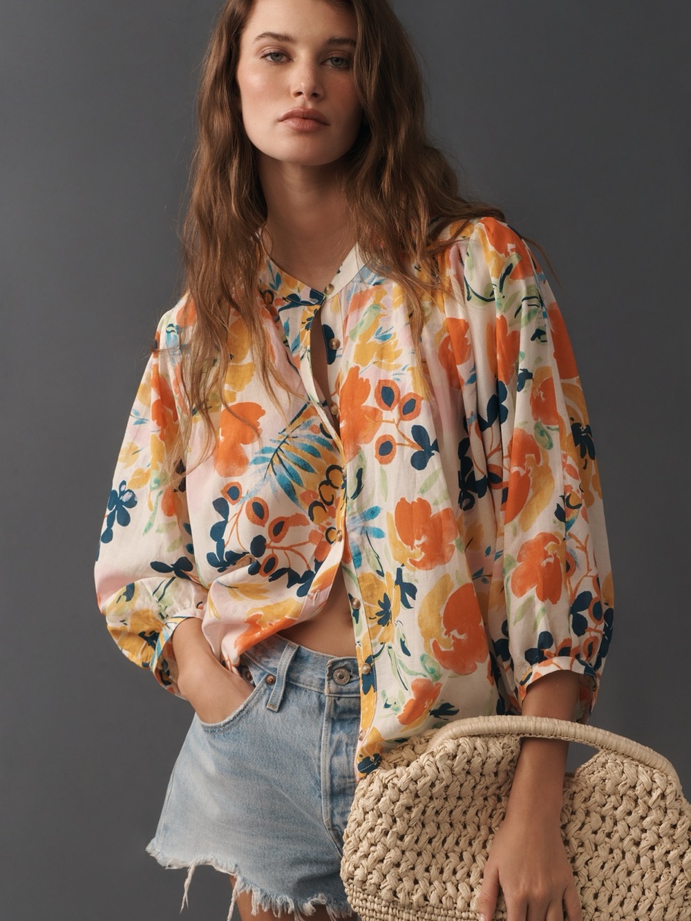 Anthropologie Pilcro Floral Button Front Blouse Size Small
